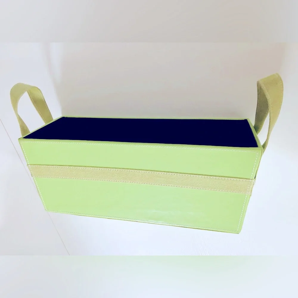Apple green multipurpose Storage tote Top stitched faux suede trim 15 x 6 x 6